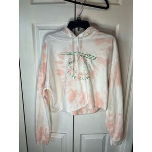 Pura Vida Women's Tie Dye Crop Hoodie Pink Sloth Theme Size L